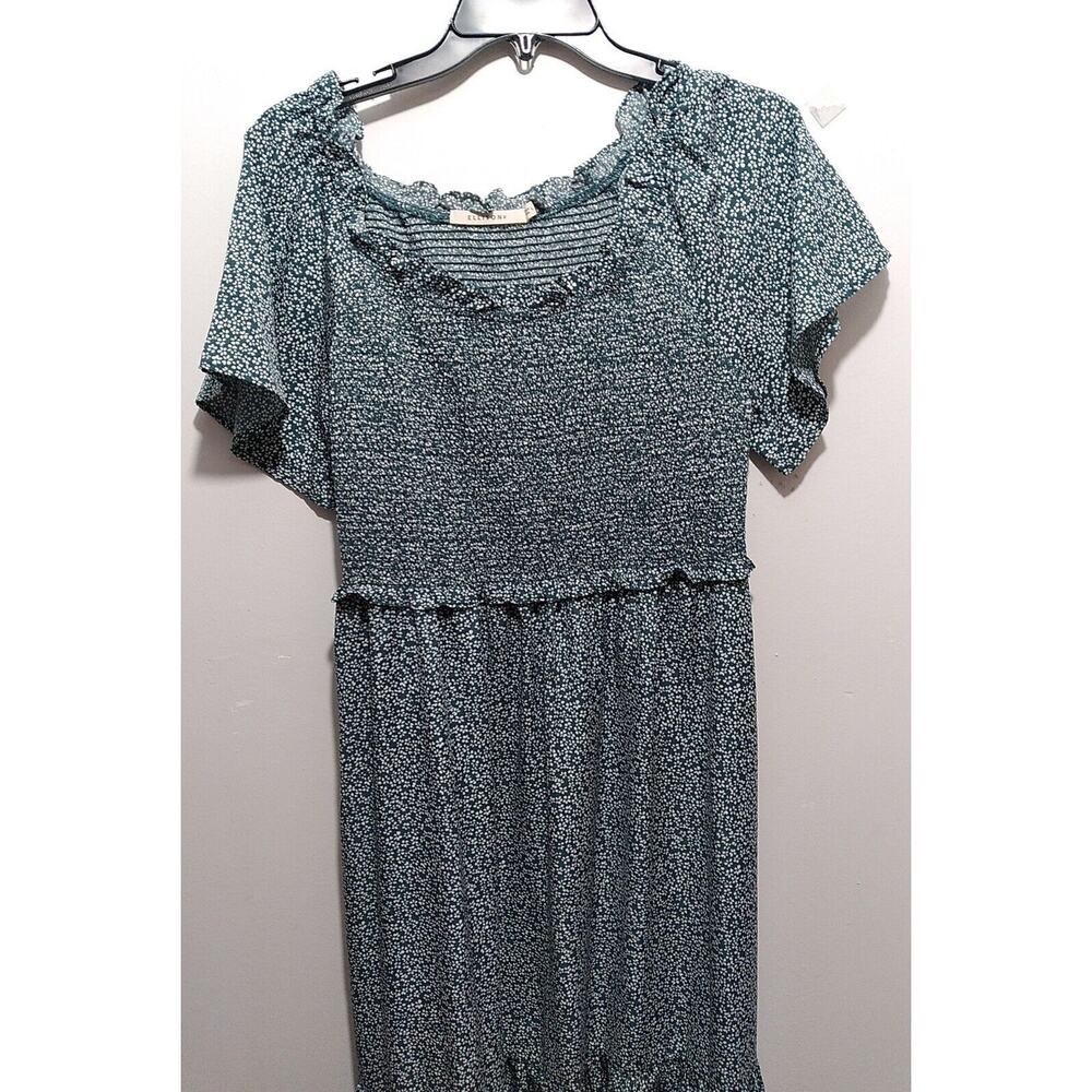 Teal Blue Floral Ruffle Boho Dress Roused Top Prairie Cottagecore Ellison